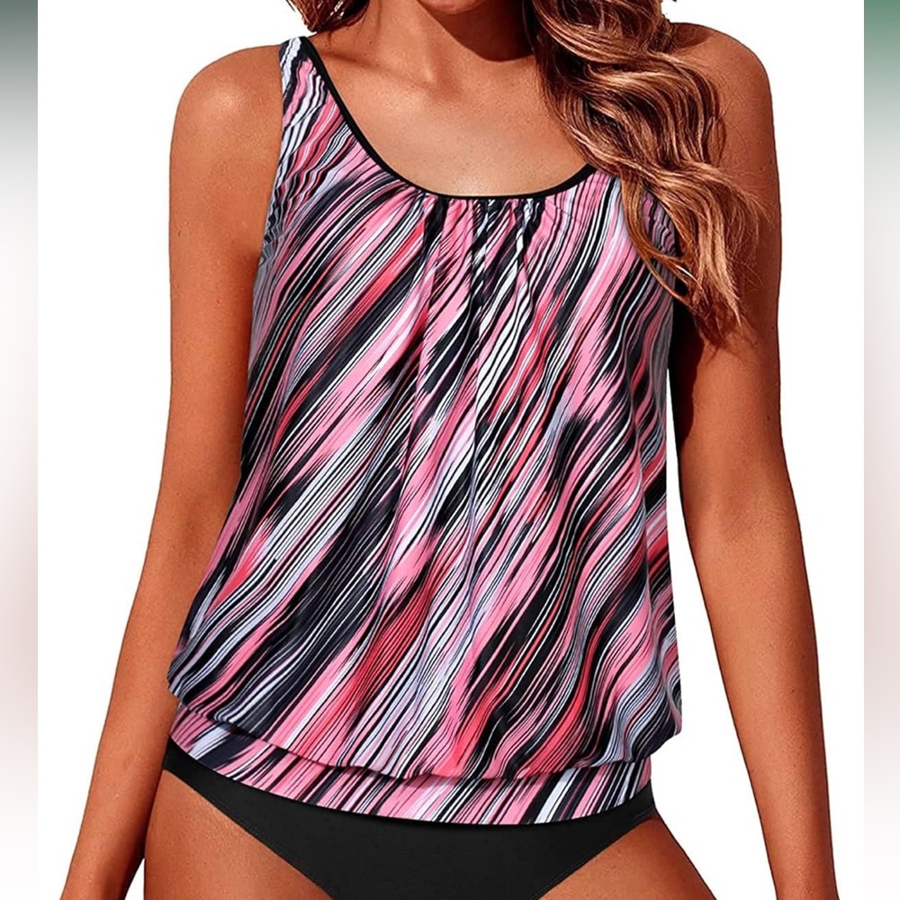 NWT Yonique Blouson Tankini Swimsuit Top, XS